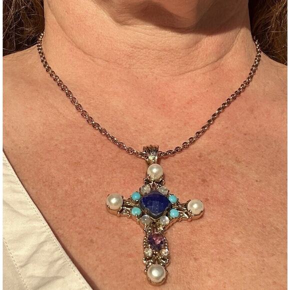 Nicky Butler Blue and Purple Cross Necklace - Picture 10 of 10